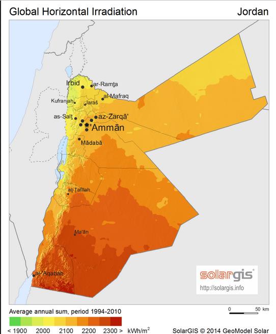 Solar radiation map of Jordan